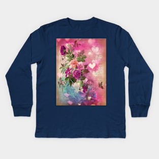 Botanical print, on old book page - Garden Dream Kids Long Sleeve T-Shirt